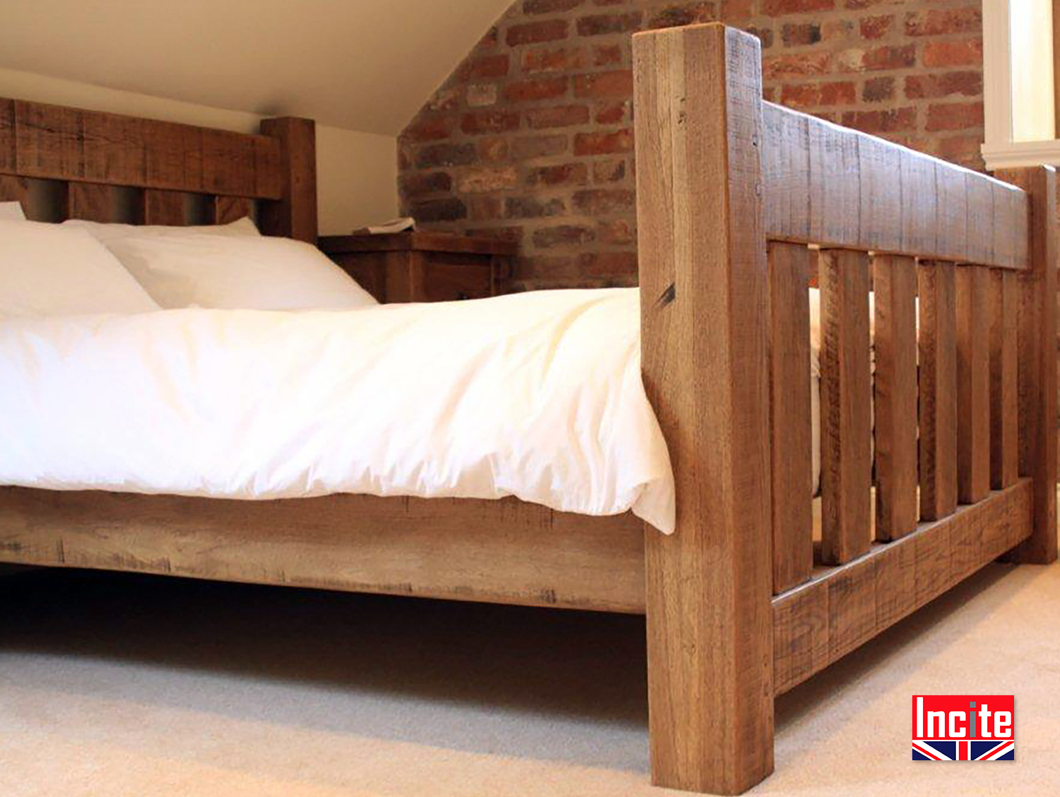 Custom Handmade Rustic Solid Oak Slat Bed by Incite Derby